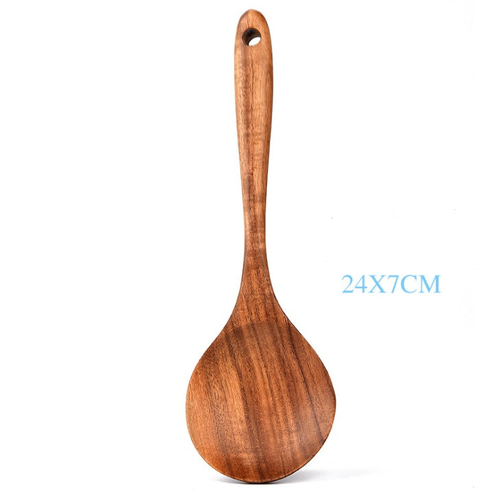 Natural Teak Wood Kitchen Utensil and Serving Set | Spoon, Ladle, Spatula Set | Won't Damage Your Pots and Pans