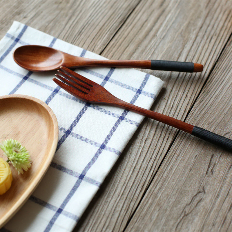 Japanese Style Natural Wooden Spoon and Fork Set
