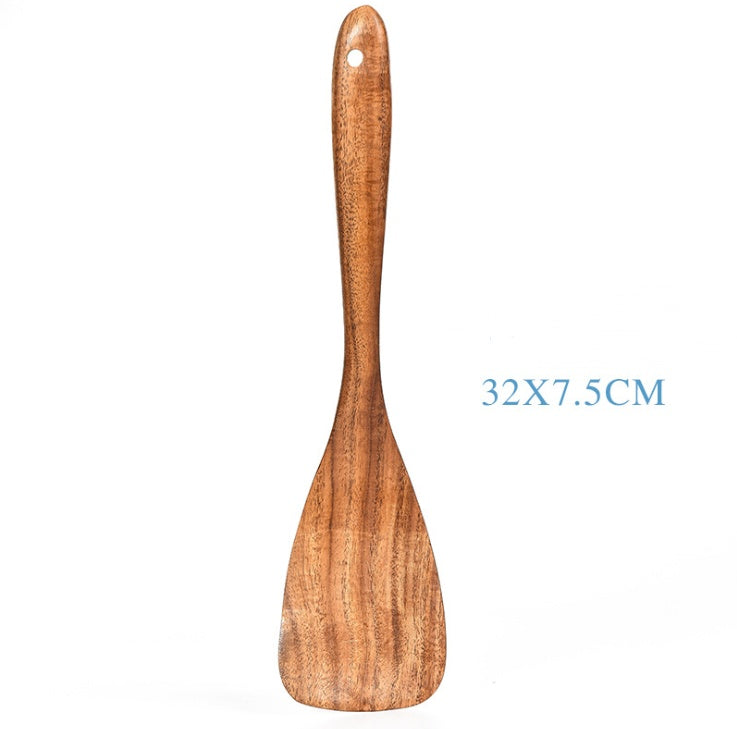 Natural Teak Wood Kitchen Utensil and Serving Set | Spoon, Ladle, Spatula Set | Won't Damage Your Pots and Pans
