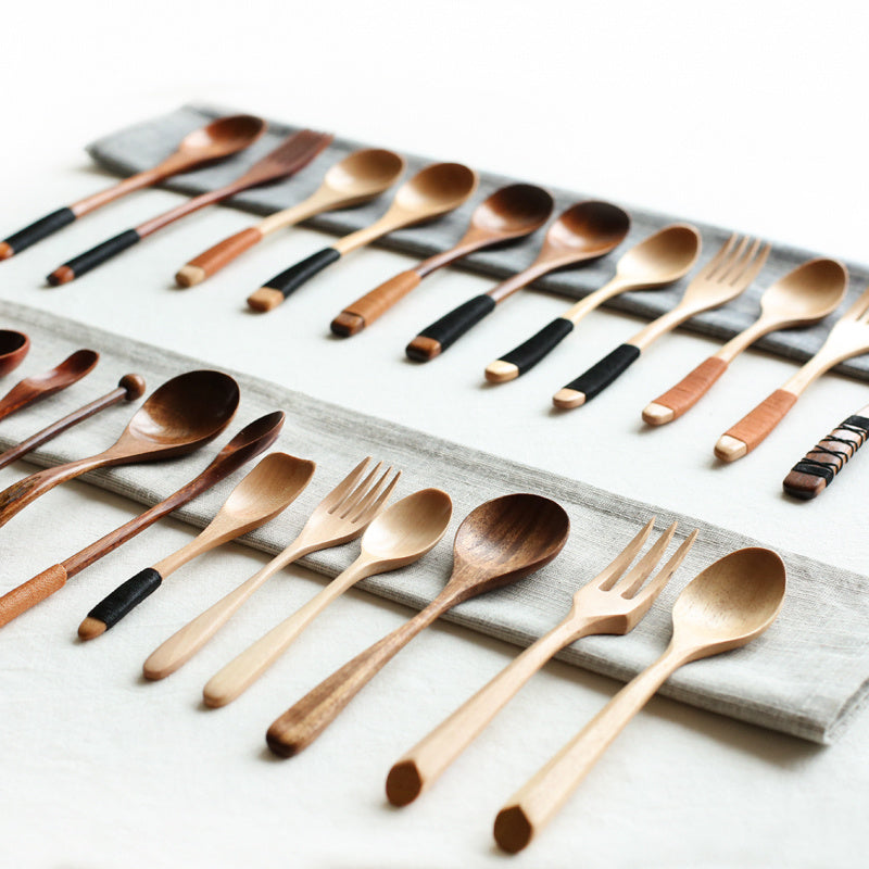 Japanese Style Natural Wooden Spoon and Fork Set