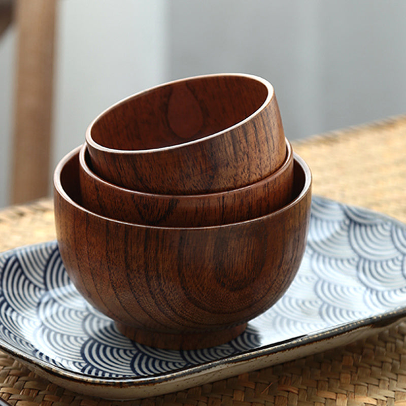Jujube Wood Rice, Salad, and Soup Bowl - Unbreakable Tableware for Kids