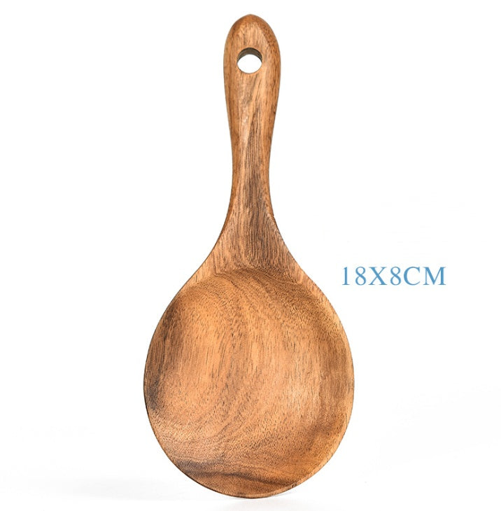Natural Teak Wood Kitchen Utensil and Serving Set | Spoon, Ladle, Spatula Set | Won't Damage Your Pots and Pans