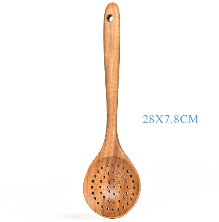 Natural Teak Wood Kitchen Utensil and Serving Set | Spoon, Ladle, Spatula Set | Won't Damage Your Pots and Pans