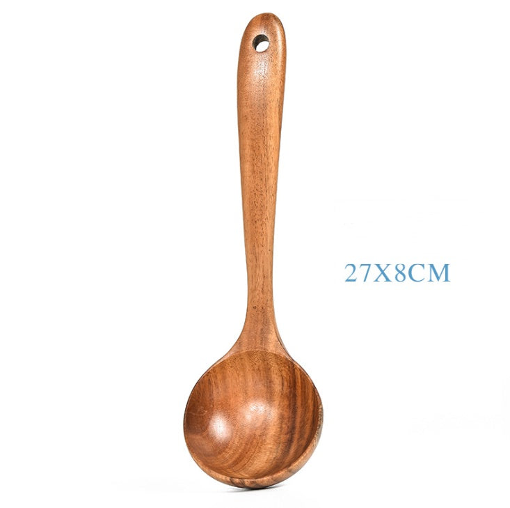Natural Teak Wood Kitchen Utensil and Serving Set | Spoon, Ladle, Spatula Set | Won't Damage Your Pots and Pans