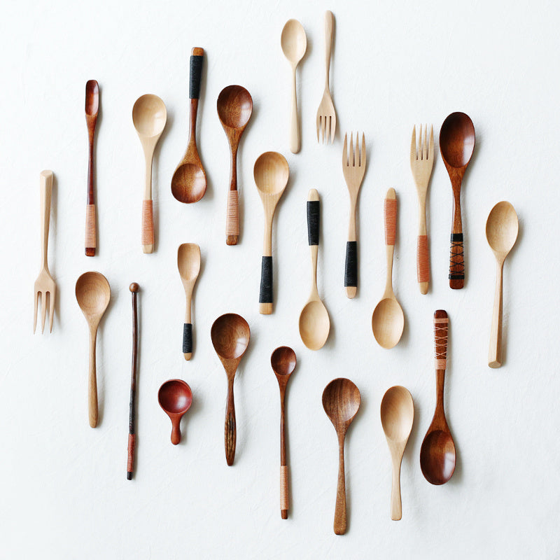 Japanese Style Natural Wooden Spoon and Fork Set