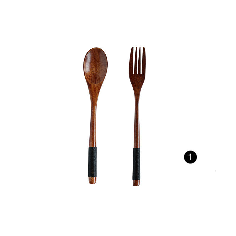 Japanese Style Natural Wooden Spoon and Fork Set