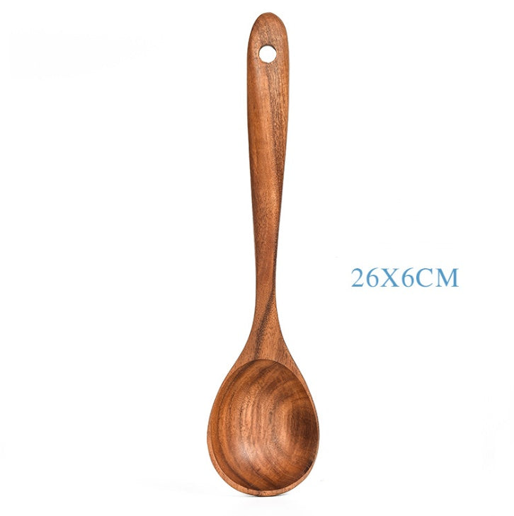 Natural Teak Wood Kitchen Utensil and Serving Set | Spoon, Ladle, Spatula Set | Won't Damage Your Pots and Pans