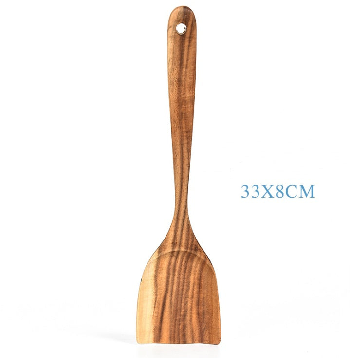 Natural Teak Wood Kitchen Utensil and Serving Set | Spoon, Ladle, Spatula Set | Won't Damage Your Pots and Pans