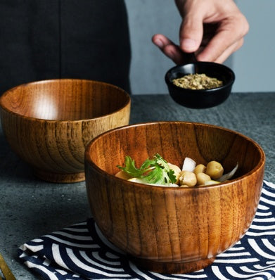 Jujube Wood Rice, Salad, and Soup Bowl - Unbreakable Tableware for Kids