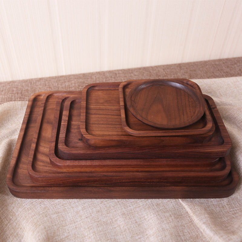 Japanese Style Black Walnut Wooden Serving Tray Set